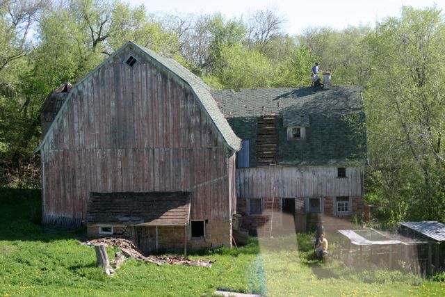 The day we purchased the place the roof came off.  Cupolas and lightning rods were saved, but too damaged to be re-installed at this time.